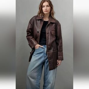 Vtg 90's Taylor Brown Heavy Leather Oversized Chore Coat Jacket! Size S